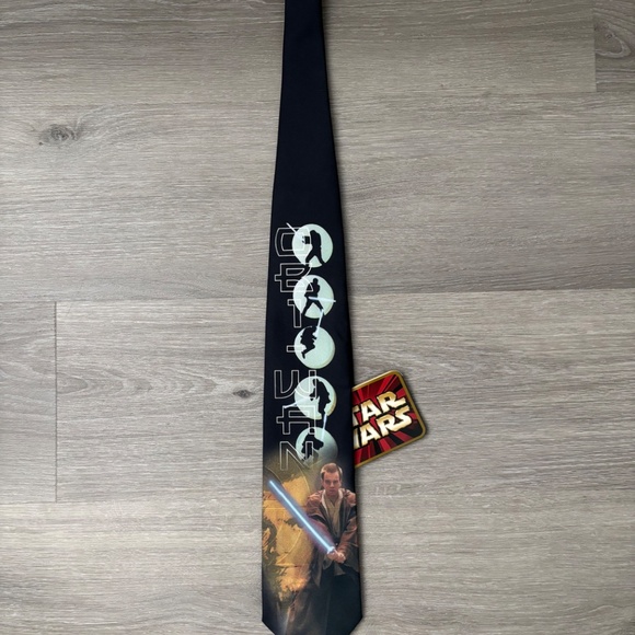 VINTAGE Star Wars Mens Neck Tie  Black Obi Wan Kenobi Ralph Marlin Phantom NWT - Picture 2 of 10